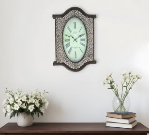 20" Oval Antiqued Bronze Wood and Glass Analog Wall Clock