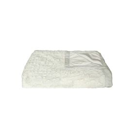 50" X 70" Ivory Faux Fur Plush Throw Blanket with Embroidery