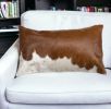 12" X 20" Brown and White Cowhide Throw Pillow