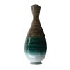 28" Distressed Aqua Spun Bamboo Artisan Floor Vase