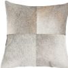 18" Gray Geometric Color Block Cowhide Throw Pillow