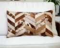 12" X 20" Brown and Off White Chevron Cowhide Throw Pillow