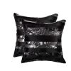 Set of Two 18" Gold and Black Cowhide Throw Pillow