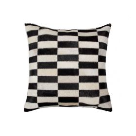 18" X 18" X 5" Black And White Linear Cowhide  Pillow