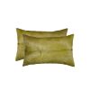 Set of Two 12" X 20" Lime Green Cowhide Throw Pillow