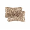 Set of Two 12" X 20" Tan Faux Fur Throw Pillow