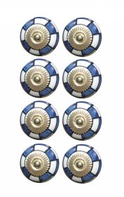 Charming Blue And Gold Set Of 8 Knobs