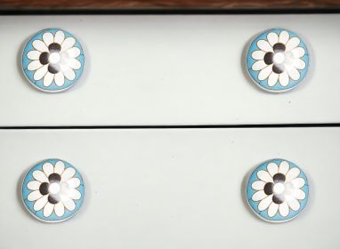 Set Of 12 White And Sky Blue Floral Ceramic Knobs