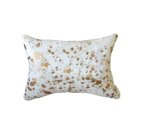 12" X 20" NATURAL & GOLD Cowhide Throw Pillow