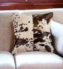 18" X 18" White and Brown Cowhide Pillow