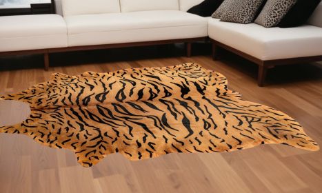 72" X 84" Tiger Black On Natural Cowhide  Rug