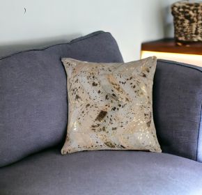 18" Natural & Gold Cowhide Throw Pillow