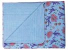 50" X 70" Blue and Purple Kantha Cotton Floral Throw Blanket with Embroidery