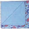 50" X 70" Blue and Purple Kantha Cotton Floral Throw Blanket with Embroidery