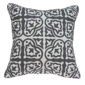 20" X 7" X 20" Traditional Gray And White Cotton Pillow Cover With Poly Insert