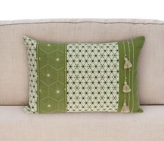 20" X 6" X 14" Tropical Green Cotton Pillow Cover With Poly Insert