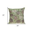 20" X 20" Green Floral Cotton Down Pillow