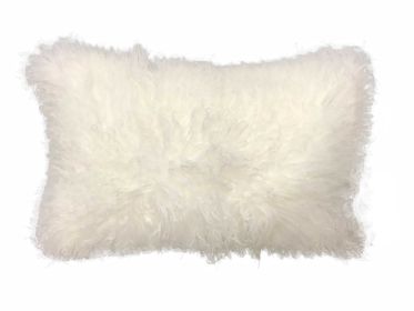 17" Bright White Genuine Tibetan Lamb Fur Pillow With Microsuede Backing