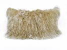 20" Gold Genuine Tibetan Lamb Fur Pillow With Microsuede Backing