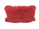 17" Red Genuine Tibetan Lamb Fur Pillow With Microsuede Backing