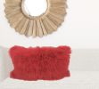 17" Red Genuine Tibetan Lamb Fur Pillow With Microsuede Backing