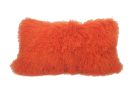 17" Orange Genuine Tibetan Lamb Fur Pillow With Microsuede Backing