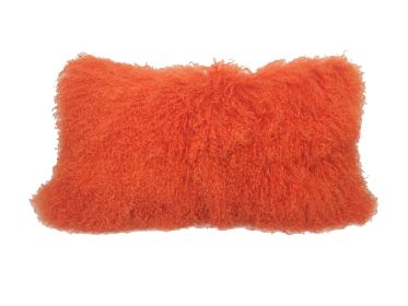 17" Orange Genuine Tibetan Lamb Fur Pillow With Microsuede Backing