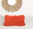 17" Orange Genuine Tibetan Lamb Fur Pillow With Microsuede Backing