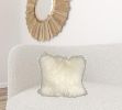 20" Creamy White Genuine Tibetan Lamb Fur Pillow With Microsuede Backing