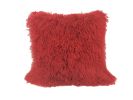 20" Red Genuine Tibetan Lamb Fur Pillow With Microsuede Backing