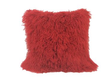 20" Red Genuine Tibetan Lamb Fur Pillow With Microsuede Backing