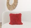 20" Red Genuine Tibetan Lamb Fur Pillow With Microsuede Backing