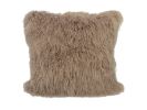 20" Beige Genuine Tibetan Lamb Fur Pillow With Microsuede Backing