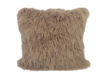 20" Beige Genuine Tibetan Lamb Fur Pillow With Microsuede Backing