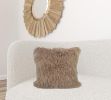 20" Beige Genuine Tibetan Lamb Fur Pillow With Microsuede Backing