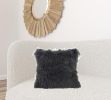 20" Charcoal Genuine Tibetan Lamb Fur Pillow With Microsuede Backing