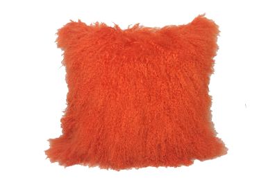 20" Orange Genuine Tibetan Lamb Fur Pillow With Microsuede Backing