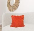 20" Orange Genuine Tibetan Lamb Fur Pillow With Microsuede Backing