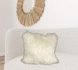 24" Creamy Genuine Tibetan Lamb Fur Pillow With Microsuede Backing