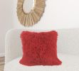 24" Red Genuine Tibetan Lamb Fur Pillow With Microsuede Backing