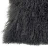 24" Charcoal Genuine Tibetan Lamb Fur Pillow With Microsuede Backing