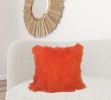 24" Orange Genuine Tibetan Lamb Fur Pillow With Microsuede Backing