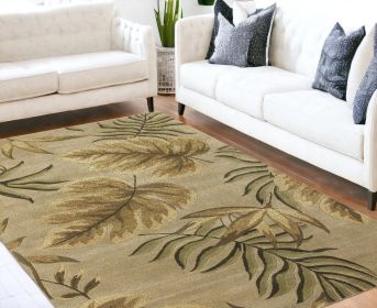 5' X 8' Sand Beige Hand Tufted Tropical Leaves Indoor Area Rug