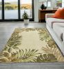 5' X 8' Ivory Hand Tufted Bordered Tropical Leaves Indoor Area Rug