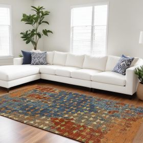 7' X 10' Blue and Orange Area Rug