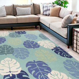 7' X 9'  Uv Treated Polypropylene Turquoise Area Rug