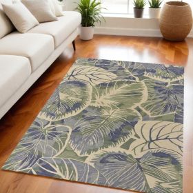 5' X 8' Blue Green Hand Tufted Caladium Indoor Area Rug