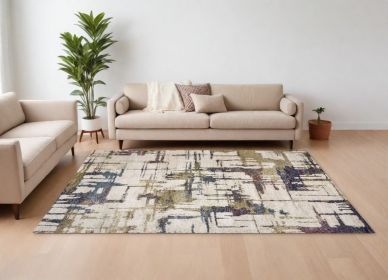 8' X 10' Ivory Machine Woven Abstract Brushstrokes Indoor Area Rug