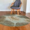 7' Round Wool Aqua Area Rug