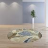 8' Ivory Blue Hand Tufted Tropical Leaves Round Area Rug